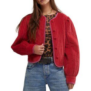 FREE PEOPLE Natalia Cotton Quilted Fashion Liner Jacket Red Size Large